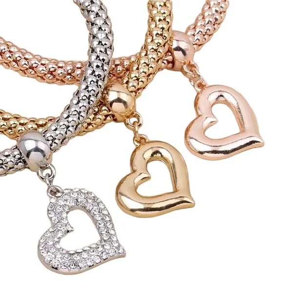 Set of Three TriColor Heart Bracelets - Picture 2 of 2